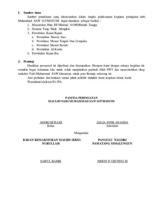 Proposal kegiatan maulid nabi Muhammad SAW 1437H/2015