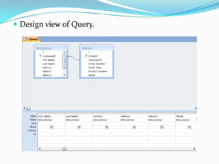  Design view of Query.
 