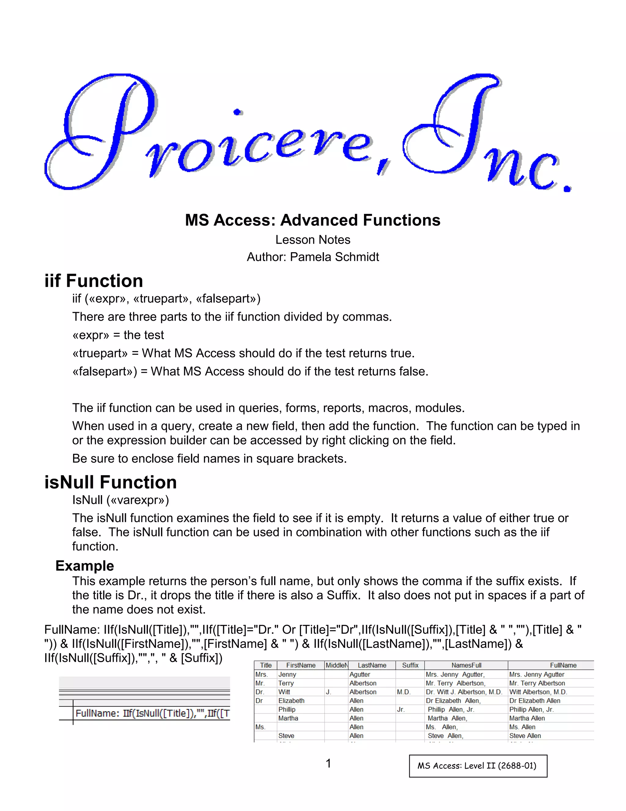 Ms access ii (class 5) iff function | PDF