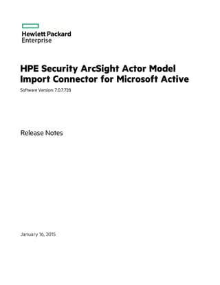 HPE Security ArcSight Actor Model
Import Connector for Microsoft Active
Software Version: 7.0.7.728
Release Notes
January 16, 2015
 