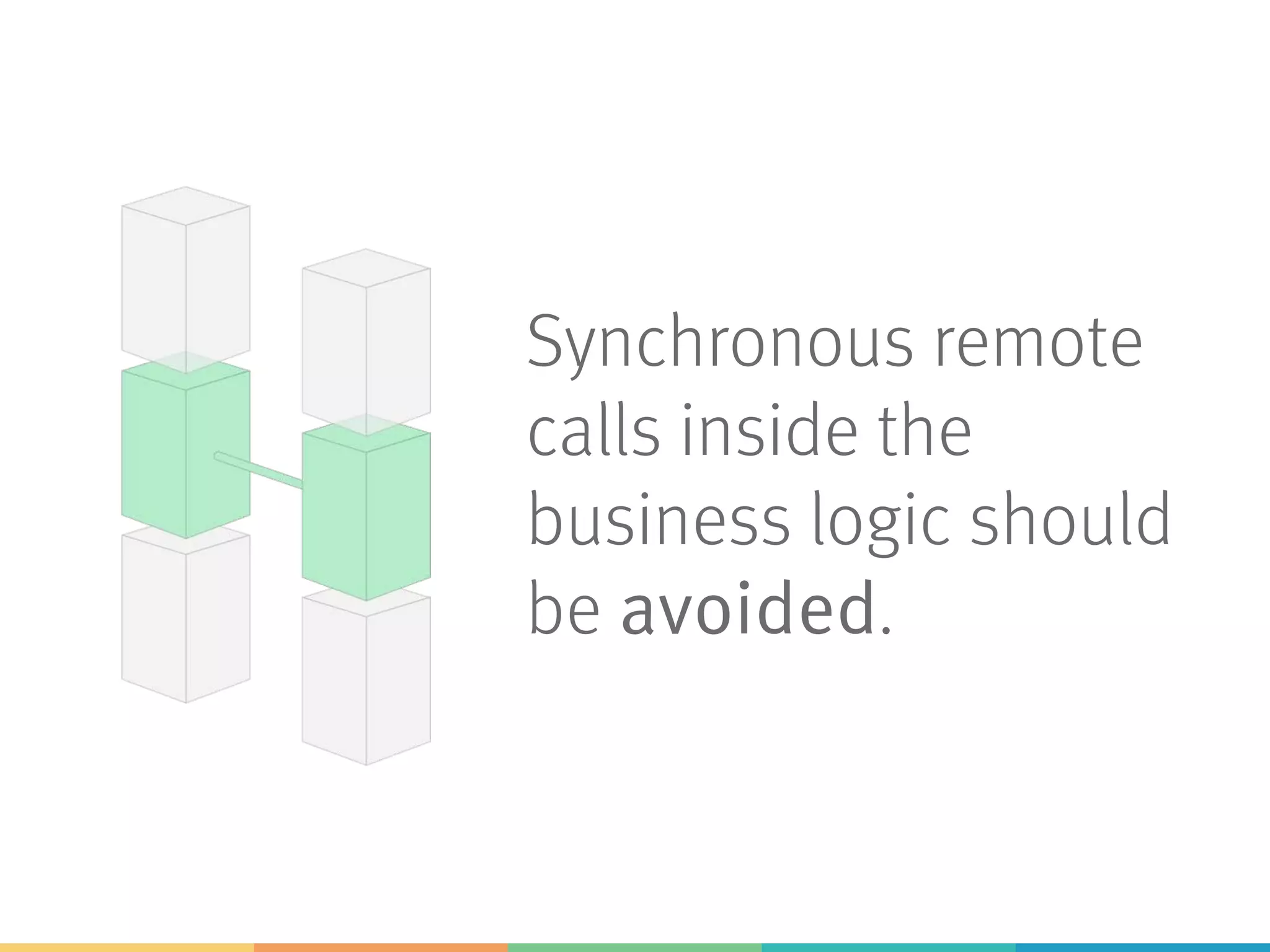 Synchronous remote
calls inside the
business logic should
be avoided.
 