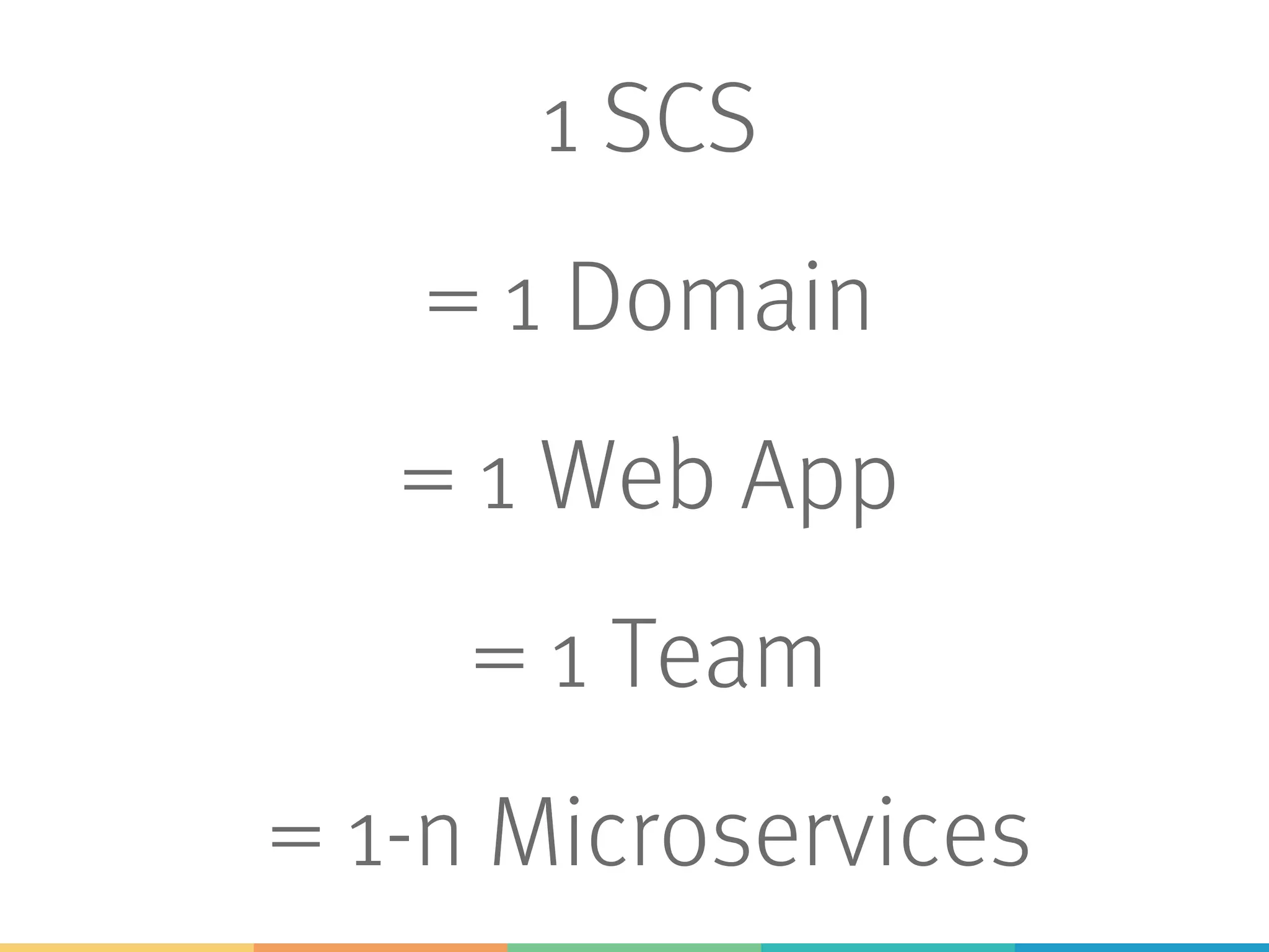 1 SCS
= 1 Domain
= 1 Web App
= 1 Team
= 1-n Microservices
 