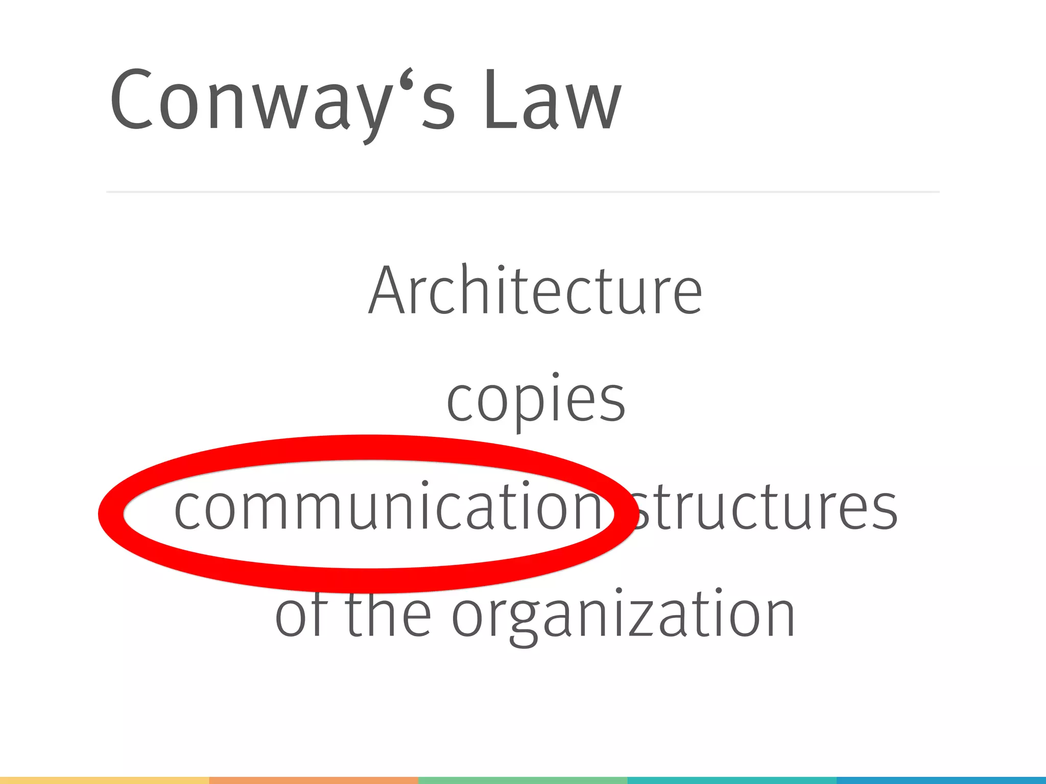 Conway‘s Law
Architecture
copies
communication structures
of the organization
 