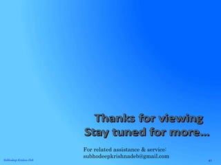 41Subhodeep Krishna Deb
For related assistance & service:
subhodeepkrishnadeb@gmail.com
 