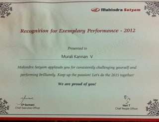 Recogniton for exemplary peformance -2012