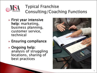 Typical Franchise
Consulting/Coaching Functions





First year intensive
help: marketing,
business planning,
customer ...