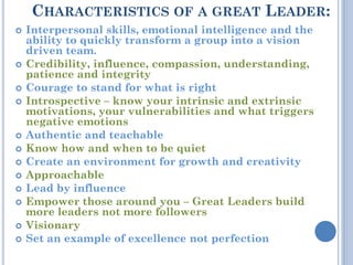 Leadership Characteristics Leadership Characteristics