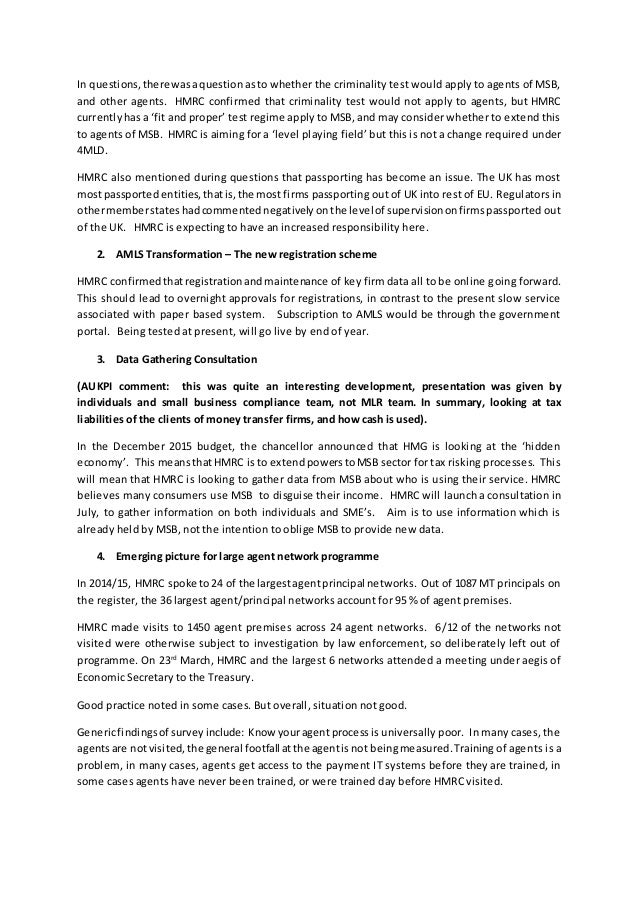 fit and test hmrc proper 2016 Msb forum, notes 3rd of may meeting fit and test hmrc proper 2016 Msb forum, notes 3rd of may meeting