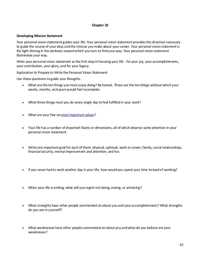 personal career vision statement examples