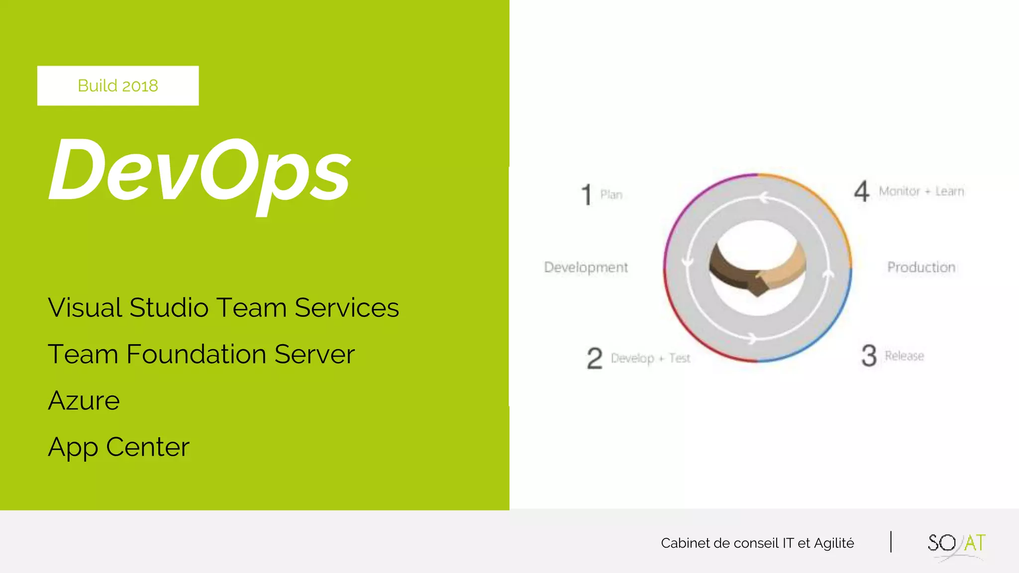 Cabinet de conseil IT et Agilité
DevOps
Visual Studio Team Services
Team Foundation Server
Azure
App Center
Build 2018
 