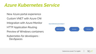 Cabinet de conseil IT et Agilité
New Azure portal experience
Custom VNET with Azure CNI
Integration with Azure Monitor
HTT...