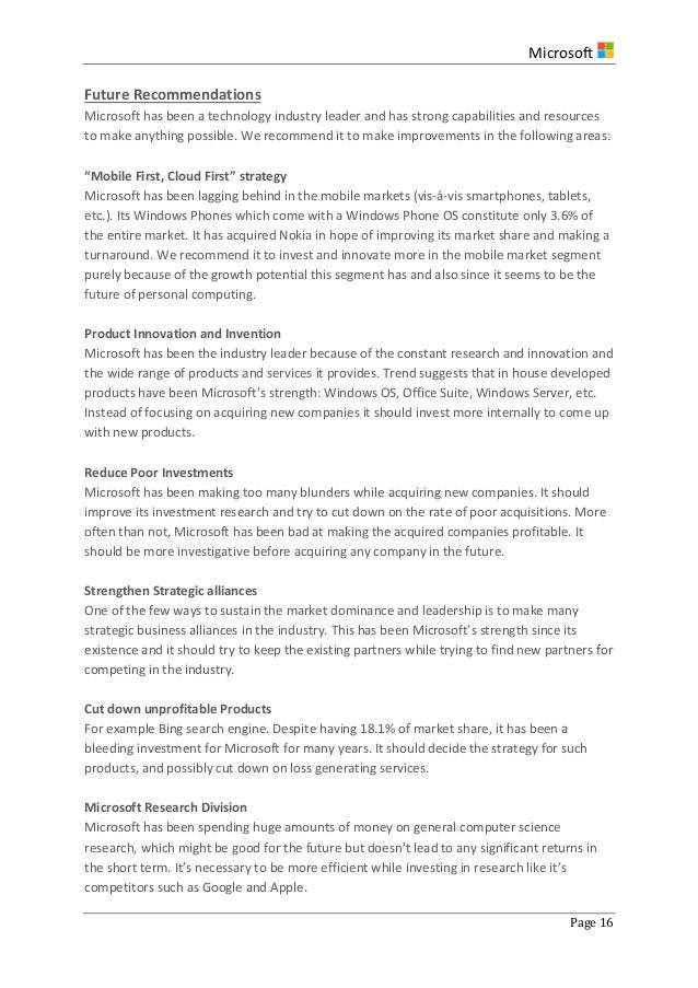 strategic analysis of microsoft corp 2014 microsoft recommendations