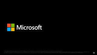 © 2013 Microsoft Corporation. All rights reserved. Microsoft, Windows, and other product names are or may be registered trademarks and/or trademarks in the U.S. and/or other countries.
The information herein is for informational purposes only and represents the current view of Microsoft Corporation as of the date of this presentation. Because Microsoft must respond to changing market conditions, it should not be interpreted to be a commitment on the
part of Microsoft, and Microsoft cannot guarantee the accuracy of any information provided after the date of this presentation. MICROSOFT MAKES NO WARRANTIES, EXPRESS, IMPLIED OR STATUTORY, AS TO THE INFORMATION IN THIS PRESENTATION.

38

 