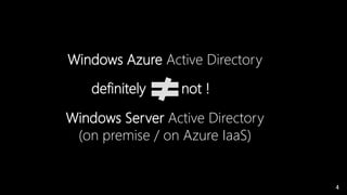 Windows Azure Active Directory

definitely

not !

Windows Server Active Directory
(on premise / on Azure IaaS)

4

 