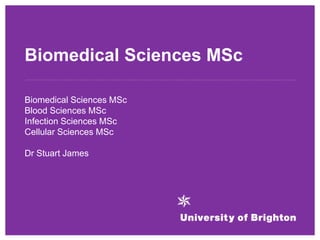 Biomedical Sciences MSc
Biomedical Sciences MSc
Blood Sciences MSc
Infection Sciences MSc
Cellular Sciences MSc
Dr Stuart James
 
