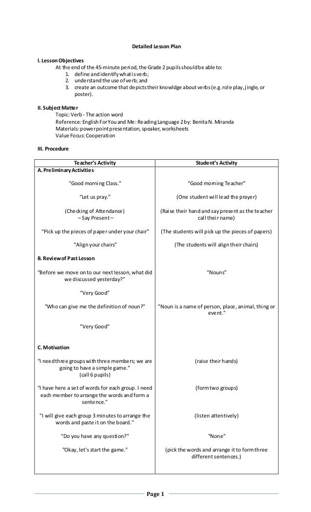 A Detailed Lesson Plan In English Grade Vi Verb Lesson Plan - Riset
