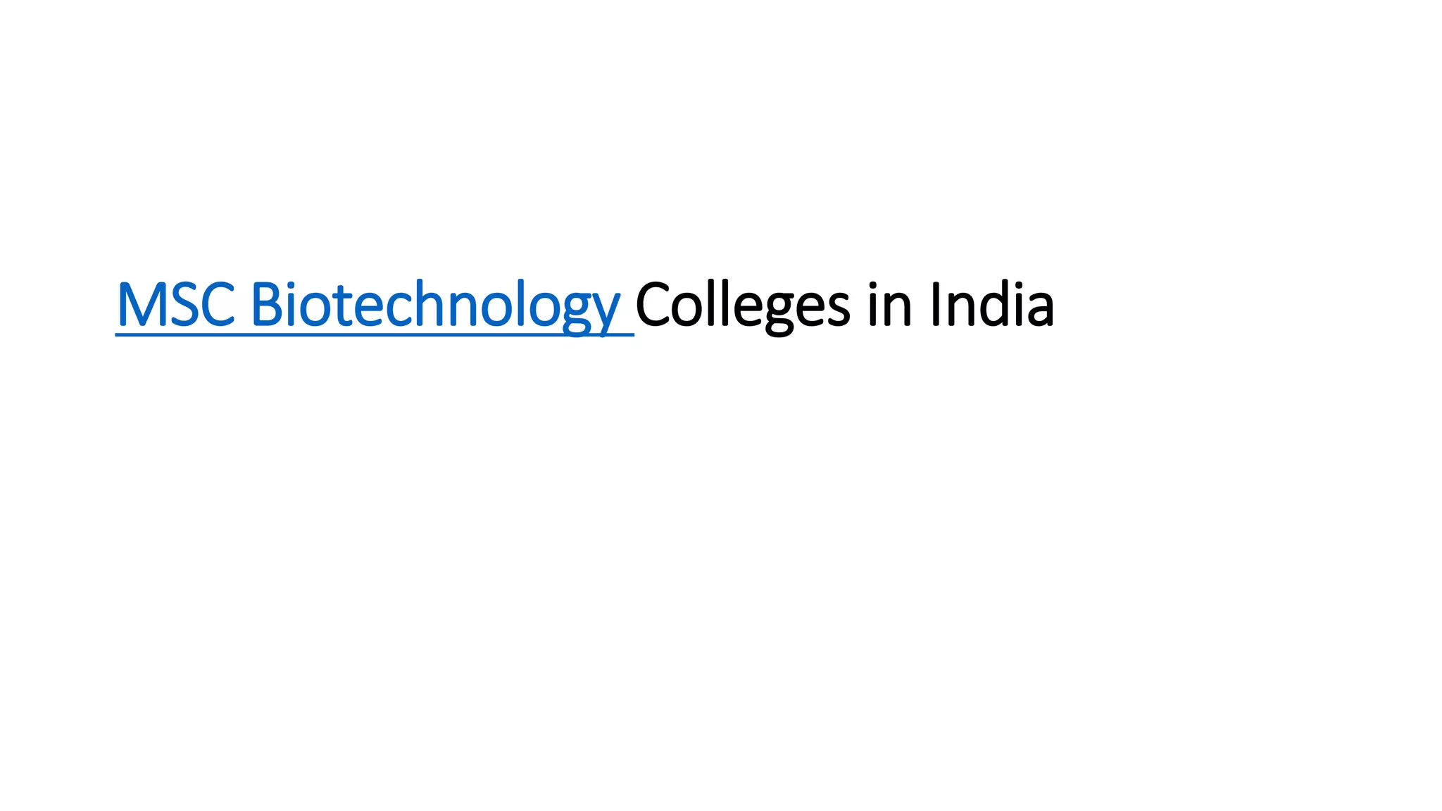 MSC Biotechnology Colleges in India