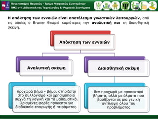 ΤοσύστηματηςκατηγοριοποίησηςΗμάθησηείναιδημιούργημακατηγοριών, οιοποίεςβοηθούντο άτομο ναταξινομείομάδεςαντικειμένωνπουέχουνπραγματικέςδιαφορές, αλλάταξινομούνταιμεβάσητακοινάχαρακτηριστικά. Ηικανότητααυτήείναιέμφυτηαλλάεξαρτάταισεμεγάλοβαθμόαπότηνάσκηση.