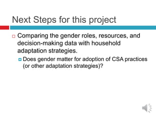 Lecture: Gender, Agriculture and Climate Change, Jennifer Twyman, CIAT