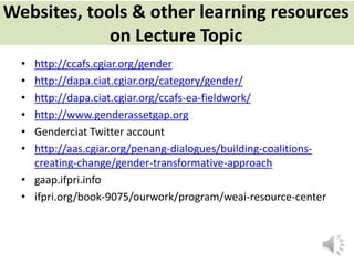 Lecture: Gender, Agriculture and Climate Change, Jennifer Twyman, CIAT