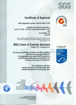Seajoco MSC Certificate