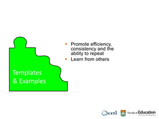 Templates & ExamplesPromote efficiency, consistency and the ability to repeatLearn from others 