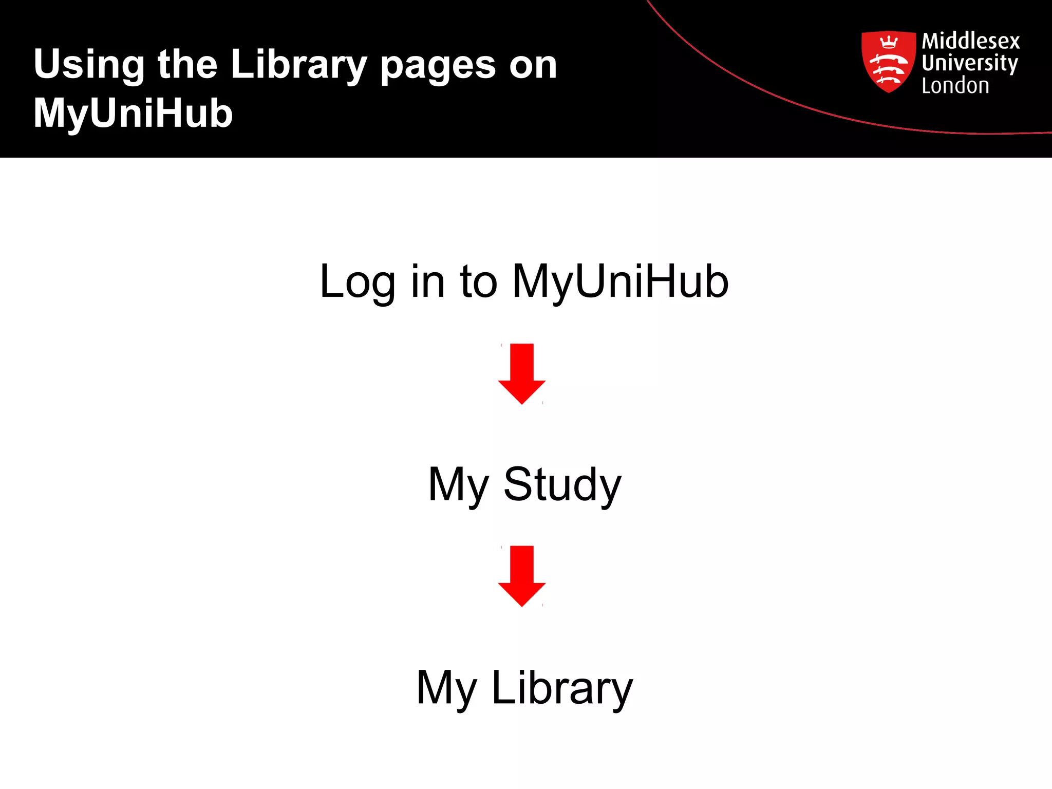 Using the Library pages on
MyUniHub

Log in to MyUniHub

My Study

My Library

 