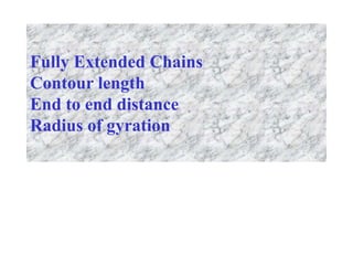 Fully Extended Chains
Contour length
End to end distance
Radius of gyration
 