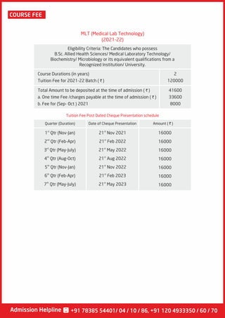 Admission Helpline +91 78385 54401/ 04 / 10 / 86, +91 120 4933350 / 60 / 70
COURSE FEE
 