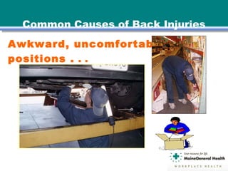 Common Causes of Back Injuries
Awkward, uncomfortable
positions . . .
 