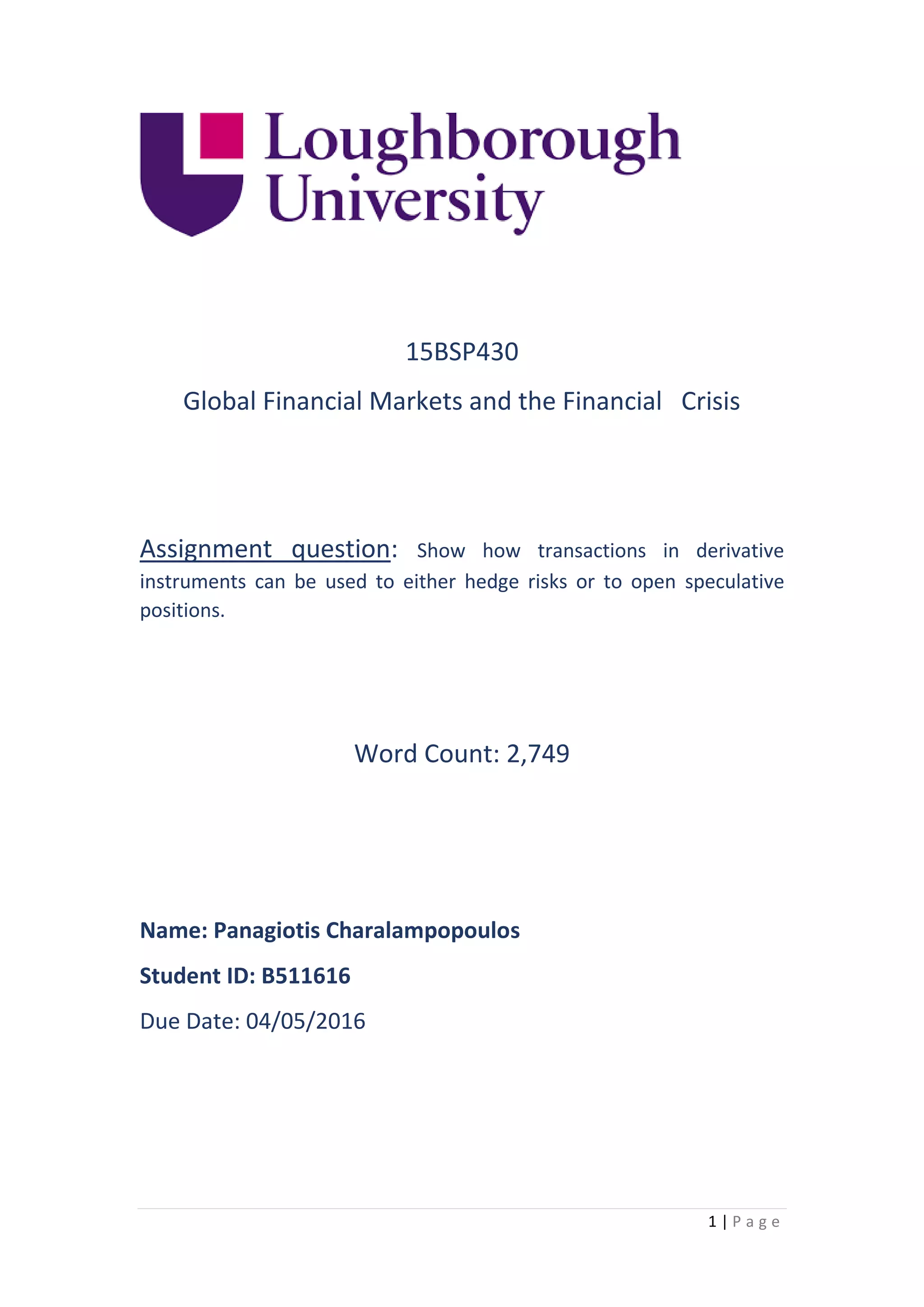 Msc Project Hedging vs Speculating with derivative instruments PDF