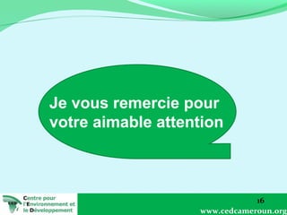 Je vous remercie pour
votre aimable attention

16
www.cedcameroun.org

 