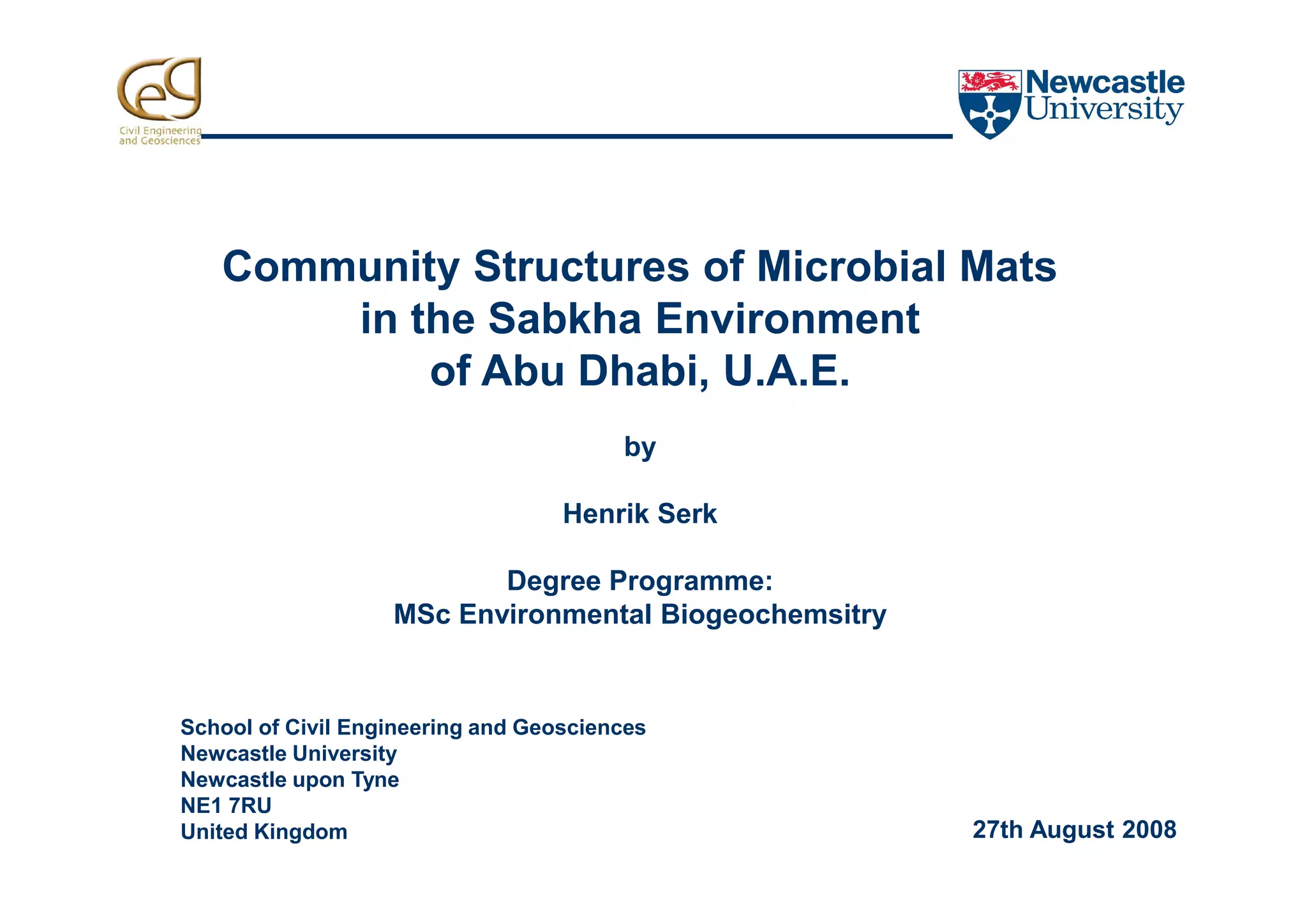 Community structures of microbial mats PPT