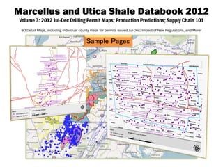 Marcellus and Utica Shale Databook 2012
 Volume 3: 2012 Jul-Dec Drilling Permit Maps; Production Predictions; Supply Chain 101
 80 Detail Maps, including individual county maps for permits issued Jul-Dec; Impact of New Regulations, and More!


                                         Sample Pages
 