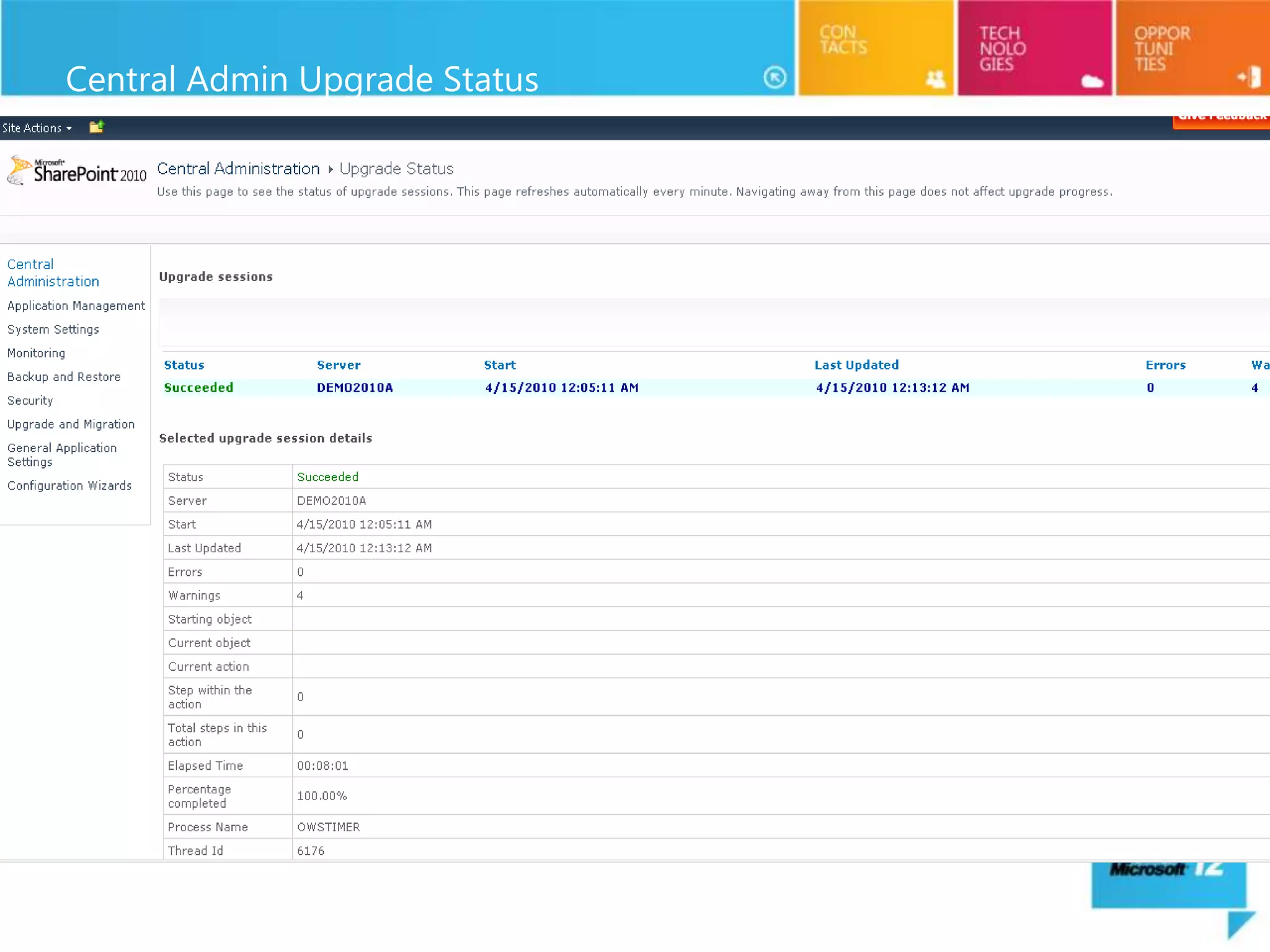 Central Admin Upgrade Status
 
