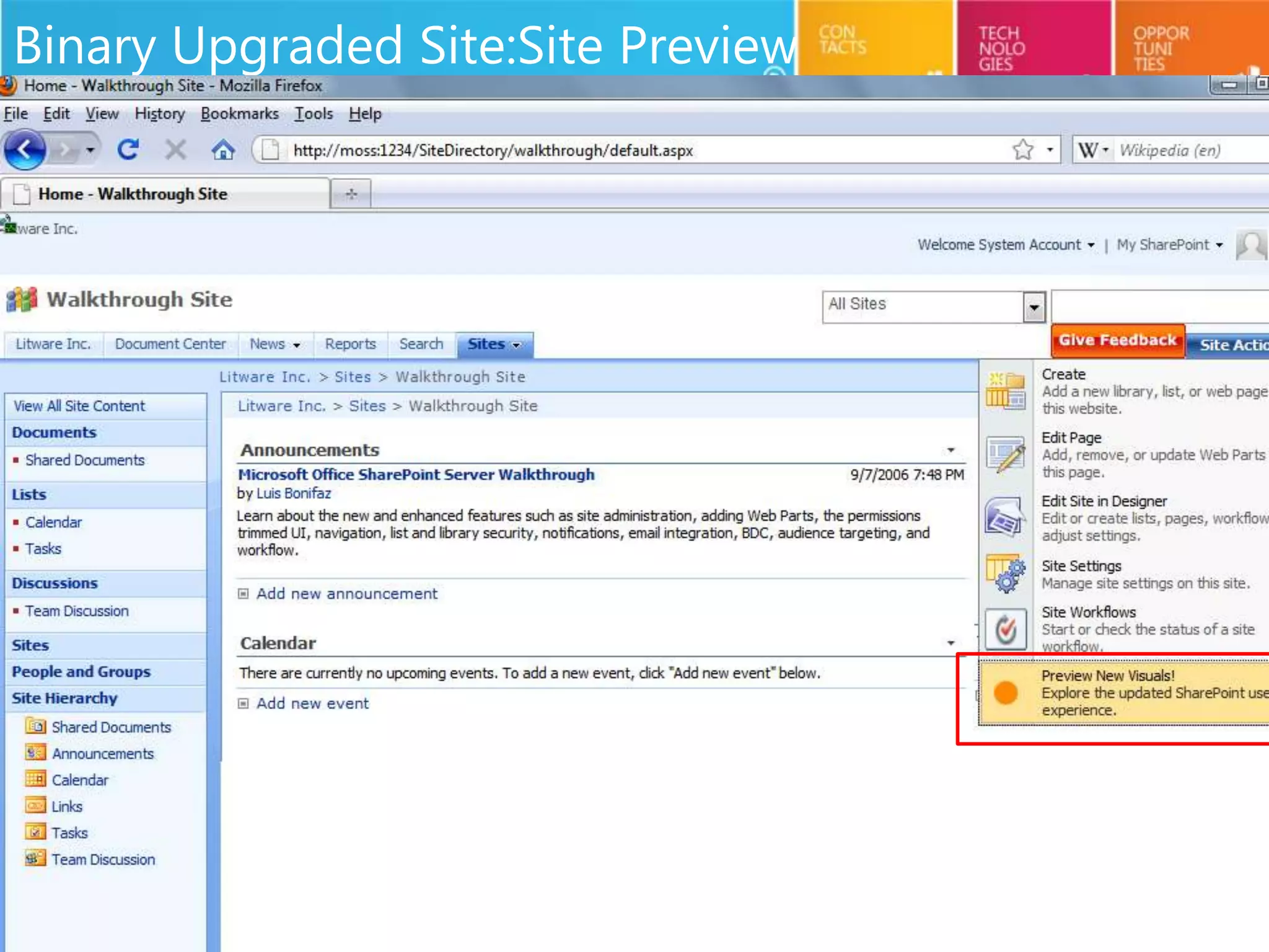 Binary Upgraded Site:Site Preview
 