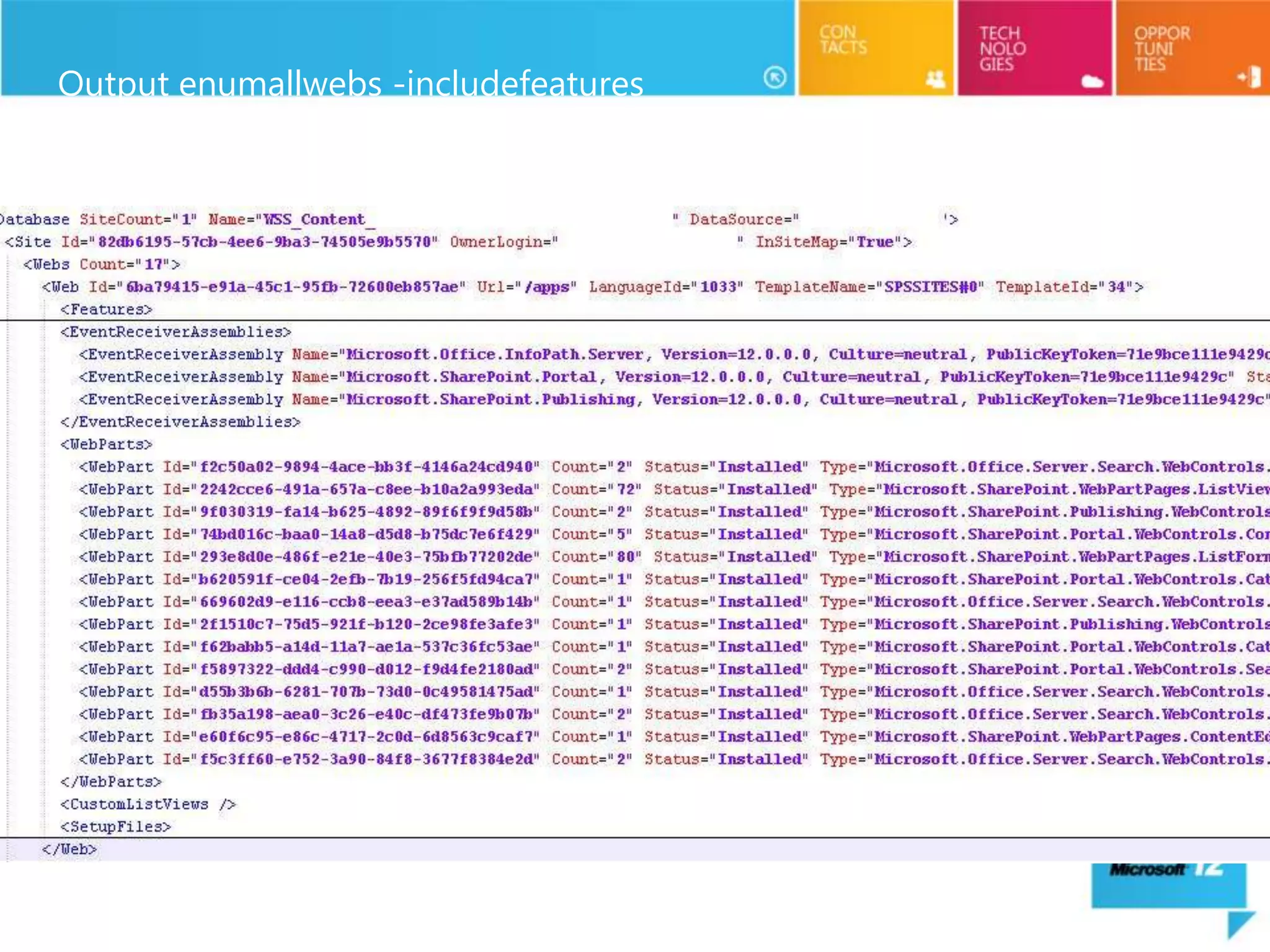 Output enumallwebs -includefeatures
 