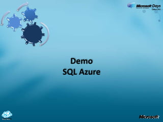 Hautement disponible et persitantAPI familère et facile d’utilisationWCF Data Services(précédemment ADO.NET Data Services) et ODataWindows Azure QueuesLes files de messages sont performantes, hautement disponibles et fournissent un mécanisme fiable de distribution
