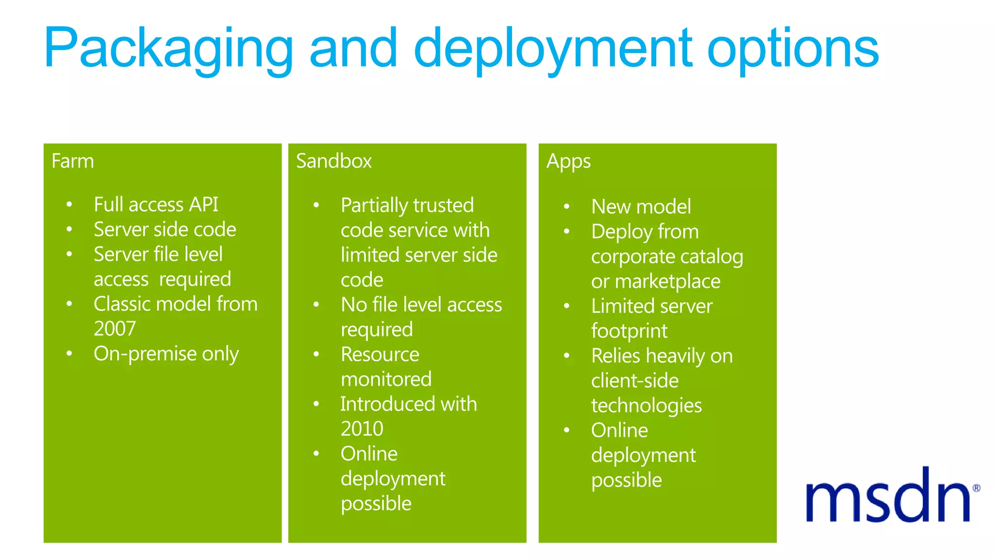 Packaging and deployment options
 