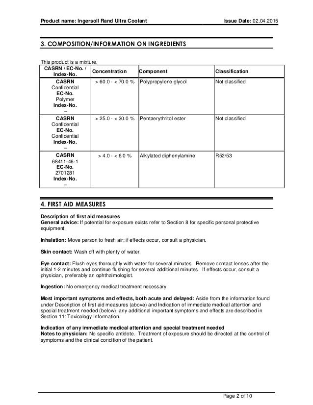 Msds ingersoll rand ultra coolant