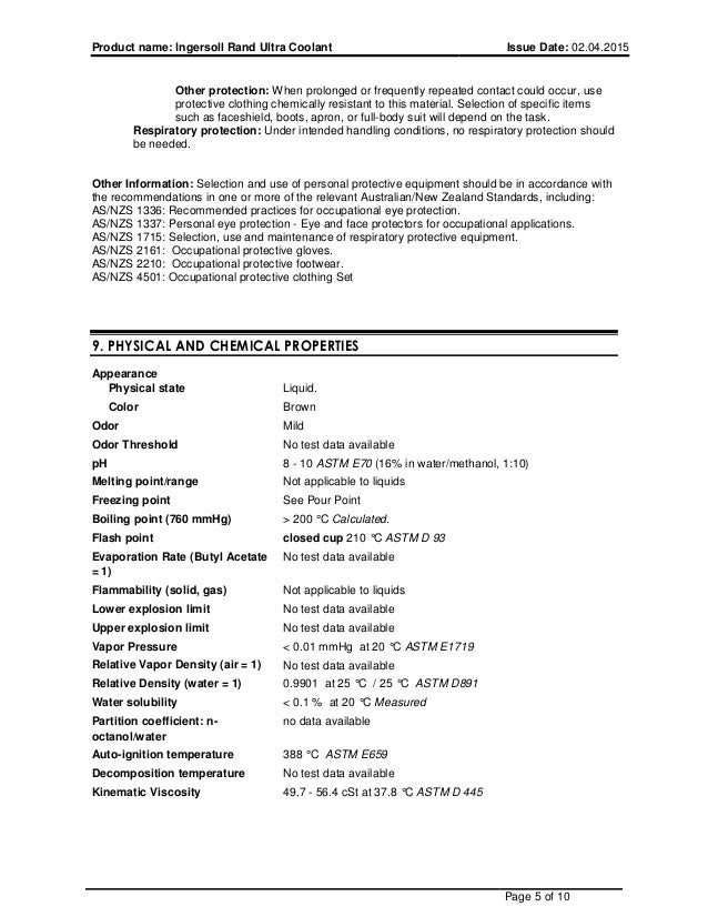 Msds ingersoll rand ultra coolant