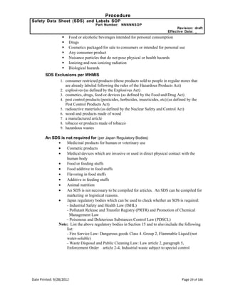 MSDS SDS labelling SOP GHS of classification labelling of chem | DOC