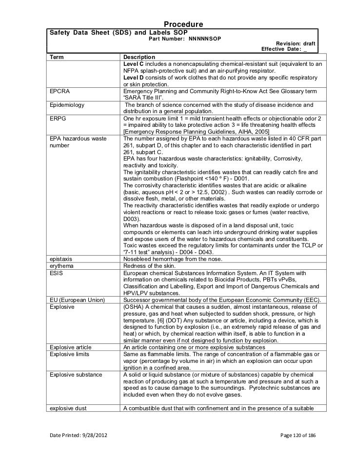 MSDS SDS labelling SOP GHS of classification labelling of chem