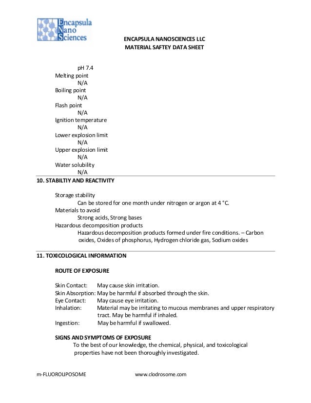 MSDS for Mannosylated Fluorescent Liposome (mFluoroliposome)