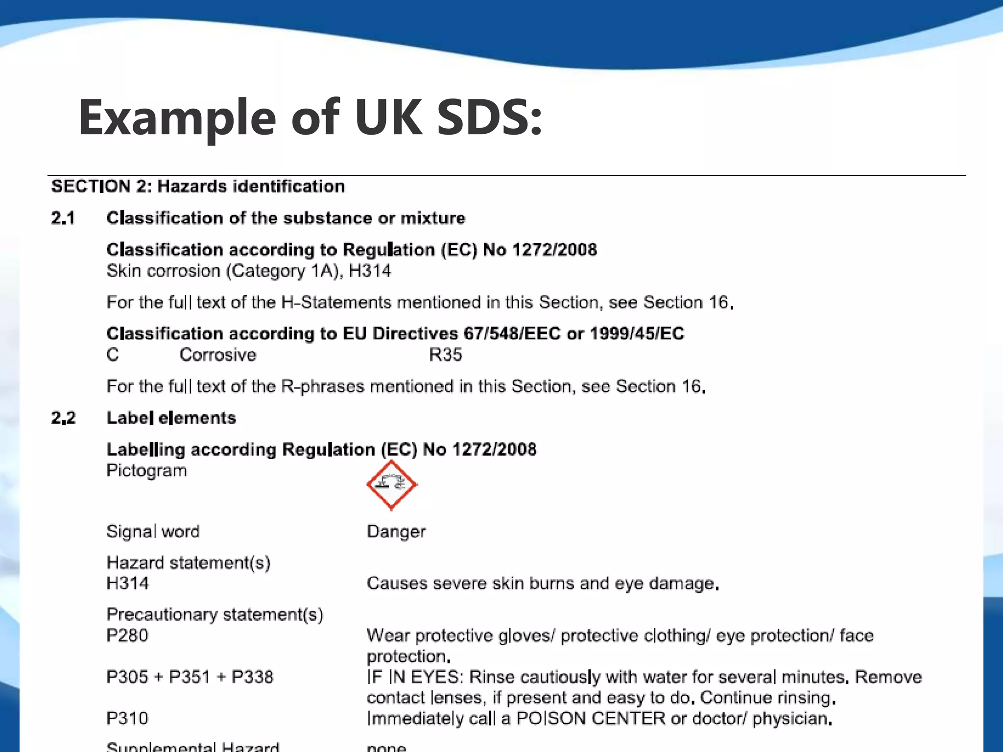 Example of UK SDS: 
 