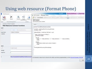 Using web resource (Format Phone) 09/08/11 Microsoft Dynamics CRM 2011 Techinical. Author – Anil Chelasani 