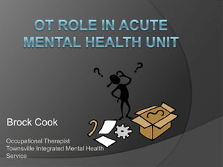 Brock Cook
Occupational Therapist
Townsville Integrated Mental Health
Service
 
