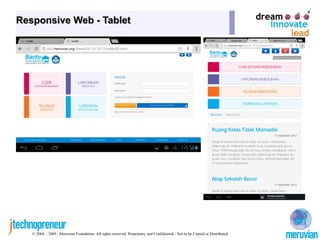 Responsive Web - Tablet




   © 2004 – 2009 , Meruvian Foundation. All rights reserved. Proprietary and Confidential - Not to be Copied or Distributed.
 
