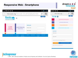 Responsive Web - Smartphone




   © 2004 – 2009 , Meruvian Foundation. All rights reserved. Proprietary and Confidential - Not to be Copied or Distributed.
 