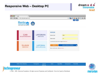 Responsive Web – Desktop PC




   © 2004 – 2009 , Meruvian Foundation. All rights reserved. Proprietary and Confidential - Not to be Copied or Distributed.
 
